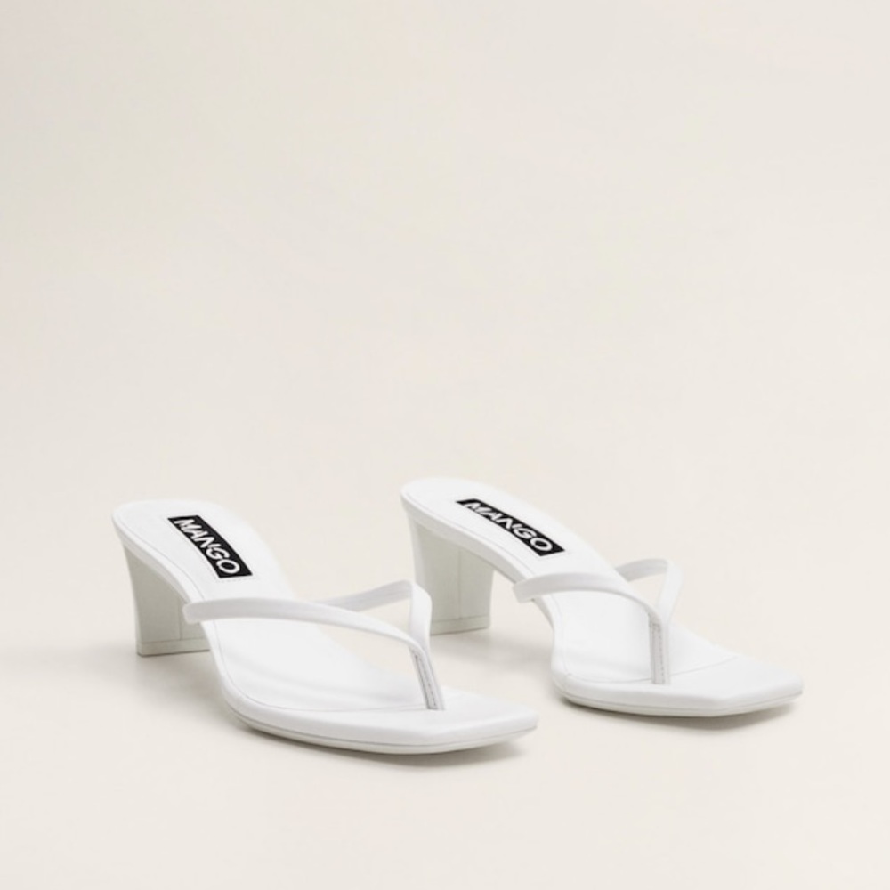 Mango Thong Heeled Sandals Leather in White